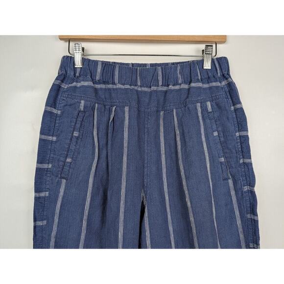 Anthropologie Coastal Blue High Rise Striped 100% Linen Pull-On Pants Small - Picture 5 of 11